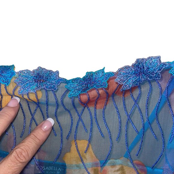 Cosabella Vintage Womens Nightgown Size L Blue Lingerie Slip Floral Sheer Mesh - Picture 6 of 16